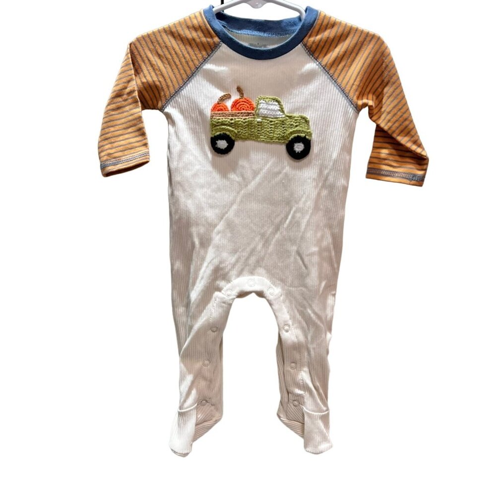 Mud Pie 6-9m NWOT Thanksgiving Crochet Truck Pumpkin Footie Romper Halloween